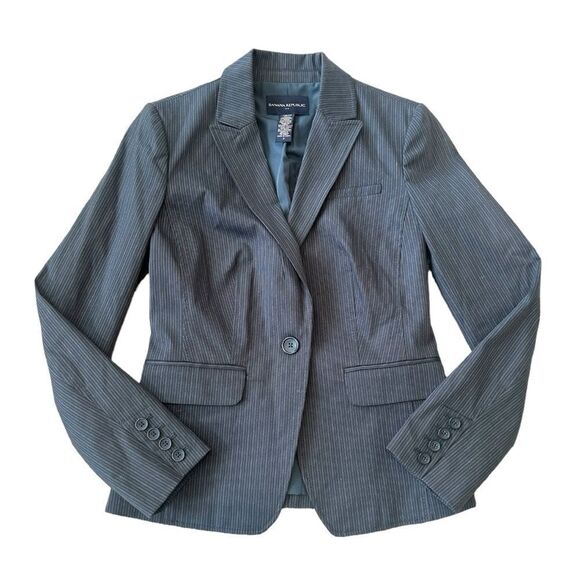 Banana Republic Factory Classic Gray Pinstriped Career Blazer Size 2 - Picture 1 of 10